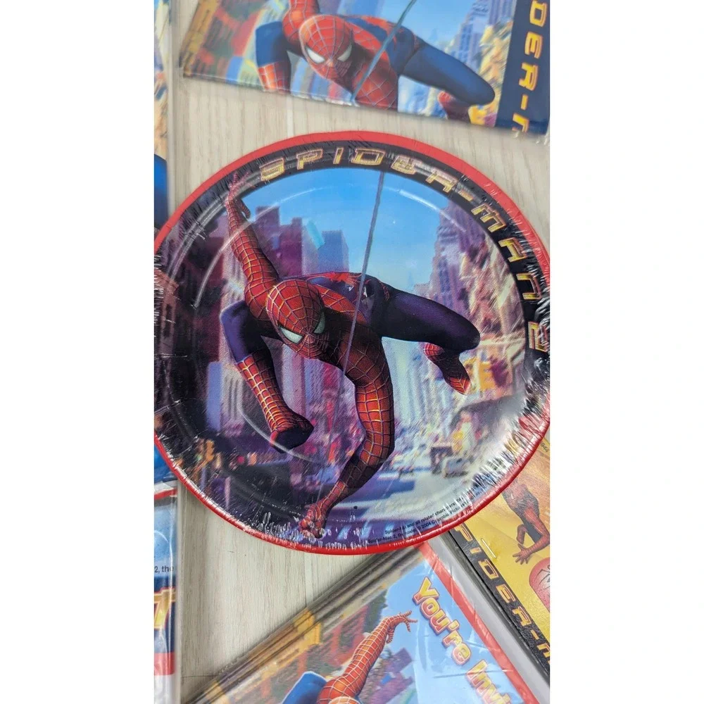 Spider-Man 2 Party Supplies Set 2004 Vintage dessert plates tablecloth bags cups